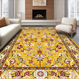 Ultra Soft Area Rug, Non Slip, Stain Resistant, Washable Area Rugs for Living Room, Bedroom, Radiant Earthy Tones with Blooms(Gold)