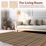 Ultra Soft Area Rug, Non Slip, Stain Resistant, Washable Area Rugs for Living Room, Bedroom, Chic Contemporary Plaid Aesthetic(Brown)