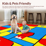Ultra Soft Area Rug, Non Slip, Stain Resistant, Washable Area Rugs for Living Room, Bedroom, Colorful Learning Mosaic Theme(Blue)