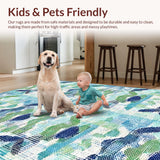 Ultra Soft Area Rug, Non Slip, Stain Resistant, Washable Area Rugs for Living Room, Bedroom, Playful Sea Turtle and Pebble Pattern Rug with Abstract Oceanic Geometry(Blue)