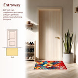 Ultra Soft Area Rug, Non Slip, Stain Resistant, Washable Area Rugs for Living Room, Bedroom, Contemporary Bright Nature Print(Red)