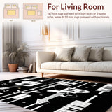 Ultra Soft Area Rug, Non Slip, Stain Resistant, Washable Area Rugs for Living Room, Bedroom, Acoustic Guitar and Piano Keys Area Rug for Music Lovers(Black)
