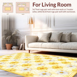 Ultra Soft Area Rug, Non Slip, Stain Resistant, Washable Area Rugs for Living Room, Bedroom, Vibrant Flower Design with Rustic Appeal(Yellow)