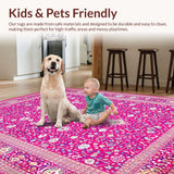 Ultra Soft Area Rug, Non Slip, Stain Resistant, Washable Area Rugs for Living Room, Bedroom, Cozy Pastel Medallion Aesthetic Rug(Pink)