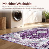 Ultra Soft Area Rug, Non Slip, Stain Resistant, Washable Area Rugs for Living Room, Bedroom, Timeless Diamond Medallion Elegance(Purple)