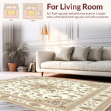 Ultra Soft Area Rug, Non Slip, Stain Resistant, Washable Area Rugs for Living Room, Bedroom, Classic Featuring Intricate Medallion Motifs(Ivory)