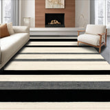 Ultra Soft Area Rug, Non Slip, Stain Resistant, Washable Area Rugs for Living Room, Bedroom, Contemporary Abstract Striped Aesthetic(Beige)