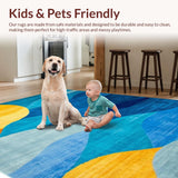 Ultra Soft Area Rug, Non Slip, Stain Resistant, Washable Area Rugs for Living Room, Bedroom, Dynamic Color-Blocked Modern Aesthetic(Blue)