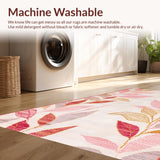 Ultra Soft Area Rug, Non Slip, Stain Resistant, Washable Area Rugs for Living Room, Bedroom, Rustic Tiled Leaf Arrangement(Pink)