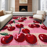 Ultra Soft Area Rug, Non Slip, Stain Resistant, Washable Area Rugs for Living Room, Bedroom, Pink Bow Carpet with Cherry Accents and Fruit Design(Pink)