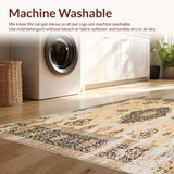 Ultra Soft Area Rug, Non Slip, Stain Resistant, Washable Area Rugs for Living Room, Bedroom, Vintage Beige Area Brown Retro Medallion Non Slip(Beige)