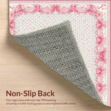 Ultra Soft Area Rug, Non Slip, Stain Resistant, Washable Area Rugs for Living Room, Bedroom, Scalloped Ribbon Bow Rug Coquette Preppy Accent with Wavy Border Design(Pink)