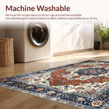 Ultra Soft Area Rug, Non Slip, Stain Resistant, Washable Area Rugs for Living Room, Bedroom, Rustic Vintage Floral Medallion(Blue)