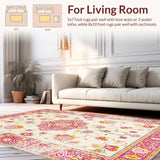 Ultra Soft Area Rug, Non Slip, Stain Resistant, Washable Area Rugs for Living Room, Bedroom, Delicate Floral Watercolor Palette(Ivory)