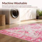 Ultra Soft Area Rug, Non Slip, Stain Resistant, Washable Area Rugs for Living Room, Bedroom, Chic Pastel Floral Elegance(Pink)
