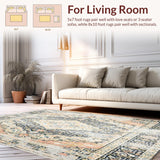 Ultra Soft Area Rug, Non Slip, Stain Resistant, Washable Area Rugs for Living Room, Bedroom, Elegant Beige and Grey with Faded Eastern Style Medallion Floral(Beige)