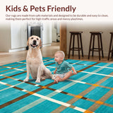 Ultra Soft Area Rug, Non Slip, Stain Resistant, Washable Area Rugs for Living Room, Bedroom, Contemporary Vibrant Checked Aesthetic(Blue)