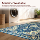 Ultra Soft Area Rug, Non Slip, Stain Resistant, Washable Area Rugs for Living Room, Bedroom, Elegant Distressed Floral Medallion(Blue)