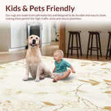 Ultra Soft Area Rug, Non Slip, Stain Resistant, Washable Area Rugs for Living Room, Bedroom, Serene Botanical Accent Gentle Floral Indoor Floor Covering(Beige)