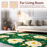 Ultra Soft Area Rug, Non Slip, Stain Resistant, Washable Area Rugs for Living Room, Bedroom, Naturalistic Peony Blossom Style(Green)