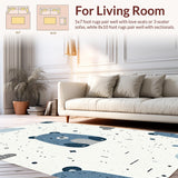 Ultra Soft Area Rug, Non Slip, Stain Resistant, Washable Area Rugs for Living Room, Bedroom, Soft Blue Grey Animal Motif(White)