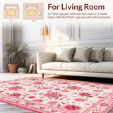 Ultra Soft Area Rug, Non Slip, Stain Resistant, Washable Area Rugs for Living Room, Bedroom, Delicate Soft Pastel Garden Pattern(White)