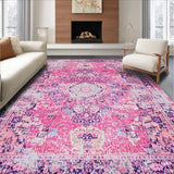 Ultra Soft Area Rug, Non Slip, Stain Resistant, Washable Area Rugs for Living Room, Bedroom, Contemporary Pastel Floral Elegance(Pink)
