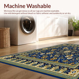 Ultra Soft Area Rug, Non Slip, Stain Resistant, Washable Area Rugs for Living Room, Bedroom, Boho Kitchen Area with Intricate Design(Blue)