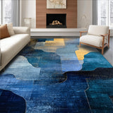 Ultra Soft Area Rug, Non Slip, Stain Resistant, Washable Area Rugs for Living Room, Bedroom, Aurora Flow Rug with Abstract Colorfields and Geometric Blue Gold Accents(Blue)