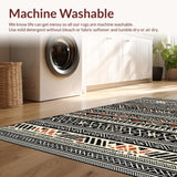 Ultra Soft Area Rug, Non Slip, Stain Resistant, Washable Area Rugs for Living Room, Bedroom, Stylish Tribal Monochrome Aesthetic(Black)
