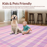 Ultra Soft Area Rug, Non Slip, Stain Resistant, Washable Area Rugs for Living Room, Bedroom, Contemporary Soft Pastel Check(Pink)