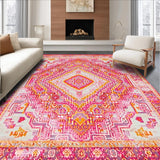 Ultra Soft Area Rug, Non Slip, Stain Resistant, Washable Area Rugs for Living Room, Bedroom, Rustic Textured Geometric Palette(Pink)