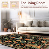 Ultra Soft Area Rug, Non Slip, Stain Resistant, Washable Area Rugs for Living Room, Bedroom, Intricate Insect Floral Motif(Black)