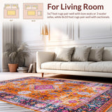 Ultra Soft Area Rug, Non Slip, Stain Resistant, Washable Area Rugs for Living Room, Bedroom, Vibrant Floral Patterned Elegance(Orange)