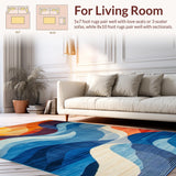 Ultra Soft Area Rug, Non Slip, Stain Resistant, Washable Area Rugs for Living Room, Bedroom, Vibrant Modern Abstract Motif(Blue)