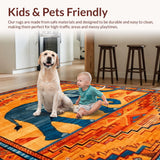 Ultra Soft Area Rug, Non Slip, Stain Resistant, Washable Area Rugs for Living Room, Bedroom, Colorful Floral Elephant Illustration(Orange)