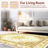 Ultra Soft Area Rug, Non Slip, Stain Resistant, Washable Area Rugs for Living Room, Bedroom, Yellow Geometric Bliss(White)
