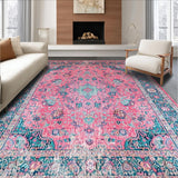 Ultra Soft Area Rug, Non Slip, Stain Resistant, Washable Area Rugs for Living Room, Bedroom, Chic Vintage Botanical Pattern(Pink)