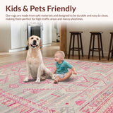 Ultra Soft Area Rug, Non Slip, Stain Resistant, Washable Area Rugs for Living Room, Bedroom, Bold Multicolored Textured Artwork(Pink)