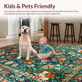 Ultra Soft Area Rug, Non Slip, Stain Resistant, Washable Area Rugs for Living Room, Bedroom, Rustic Earthy Floral Tapestry(Green)