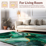 Ultra Soft Area Rug, Non Slip, Stain Resistant, Washable Area Rugs for Living Room, Bedroom, Emerald Green Luxurious Marble Motif(Green)