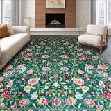 Ultra Soft Area Rug, Non Slip, Stain Resistant, Washable Area Rugs for Living Room, Bedroom, Cozy Green Blossom Motif(Blue)