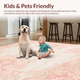 Ultra Soft Area Rug, Non Slip, Stain Resistant, Washable Area Rugs for Living Room, Bedroom, Lively Creamy Ogee Style(Pink)