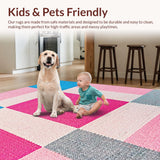 Ultra Soft Area Rug, Non Slip, Stain Resistant, Washable Area Rugs for Living Room, Bedroom, Joyful Colorful Educational Elements(Pink)