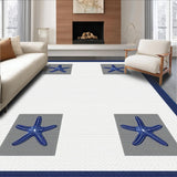 Ultra Soft Area Rug, Non Slip, Stain Resistant, Washable Area Rugs for Living Room, Bedroom, Nautical Starfish Striped Elegance(White)