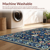 Ultra Soft Area Rug, Non Slip, Stain Resistant, Washable Area Rugs for Living Room, Bedroom, Elegant Geometric Floral Aesthetic(Blue)