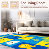Ultra Soft Area Rug, Non Slip, Stain Resistant, Washable Area Rugs for Living Room, Bedroom, Lively Animal Alphabet Composition(Yellow)