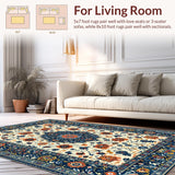 Ultra Soft Area Rug, Non Slip, Stain Resistant, Washable Area Rugs for Living Room, Bedroom, Elegant Textured Floral Composition(Blue)