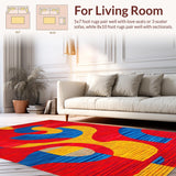 Ultra Soft Area Rug, Non Slip, Stain Resistant, Washable Area Rugs for Living Room, Bedroom, Striking Bold Circular Design(Red)