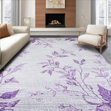 Ultra Soft Area Rug, Non Slip, Stain Resistant, Washable Area Rugs for Living Room, Bedroom, Trendy Floral Contemporary Touch(Purple)
